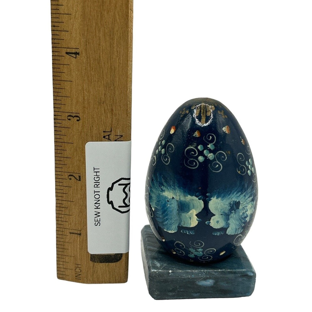 Cloisonne Egg Blue Hand Painted Beauty On Green Stone Stand Cottage Core - Picture 4 of 4